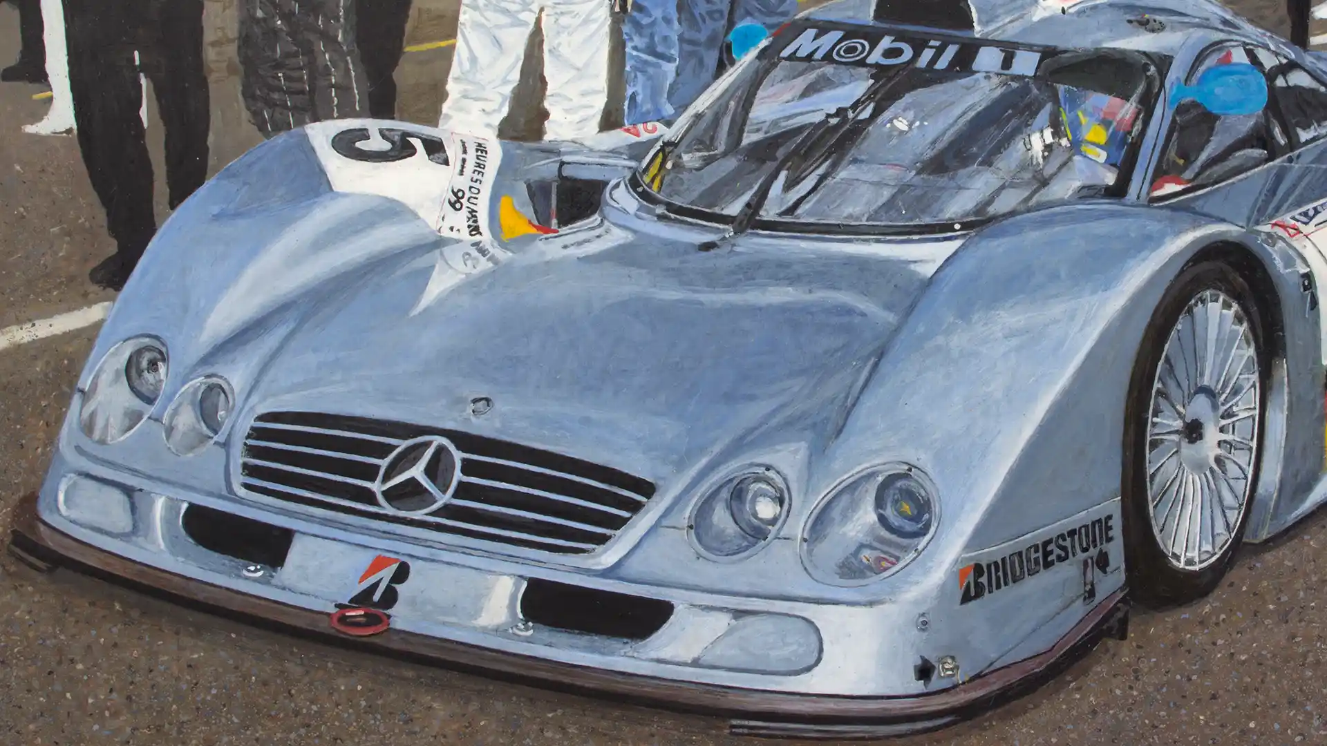 Realism painting | Fast beautiful dangerous Mercedes CLR racecar | Detail 2