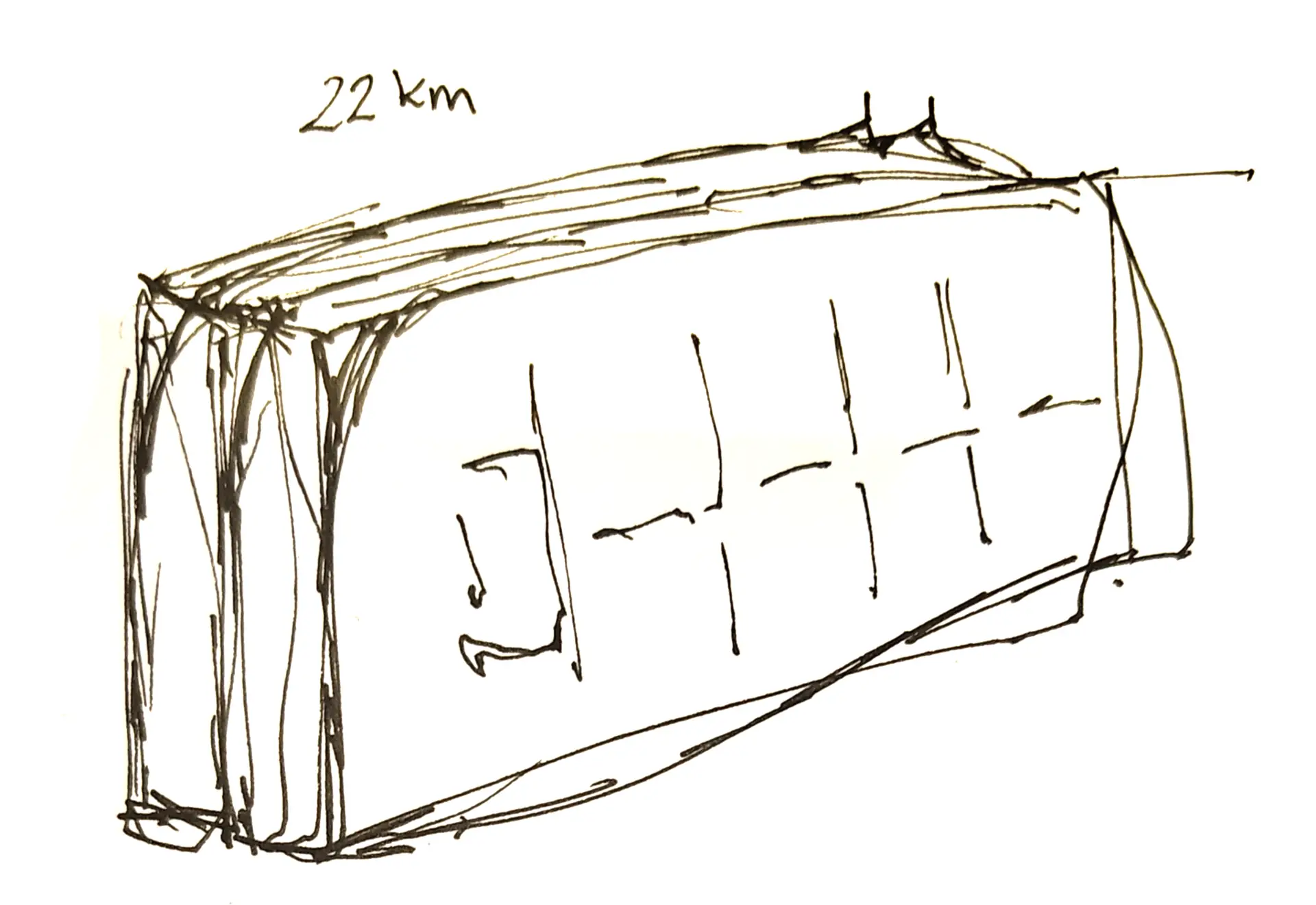 Preliminary drawing of a large freighter spaceship