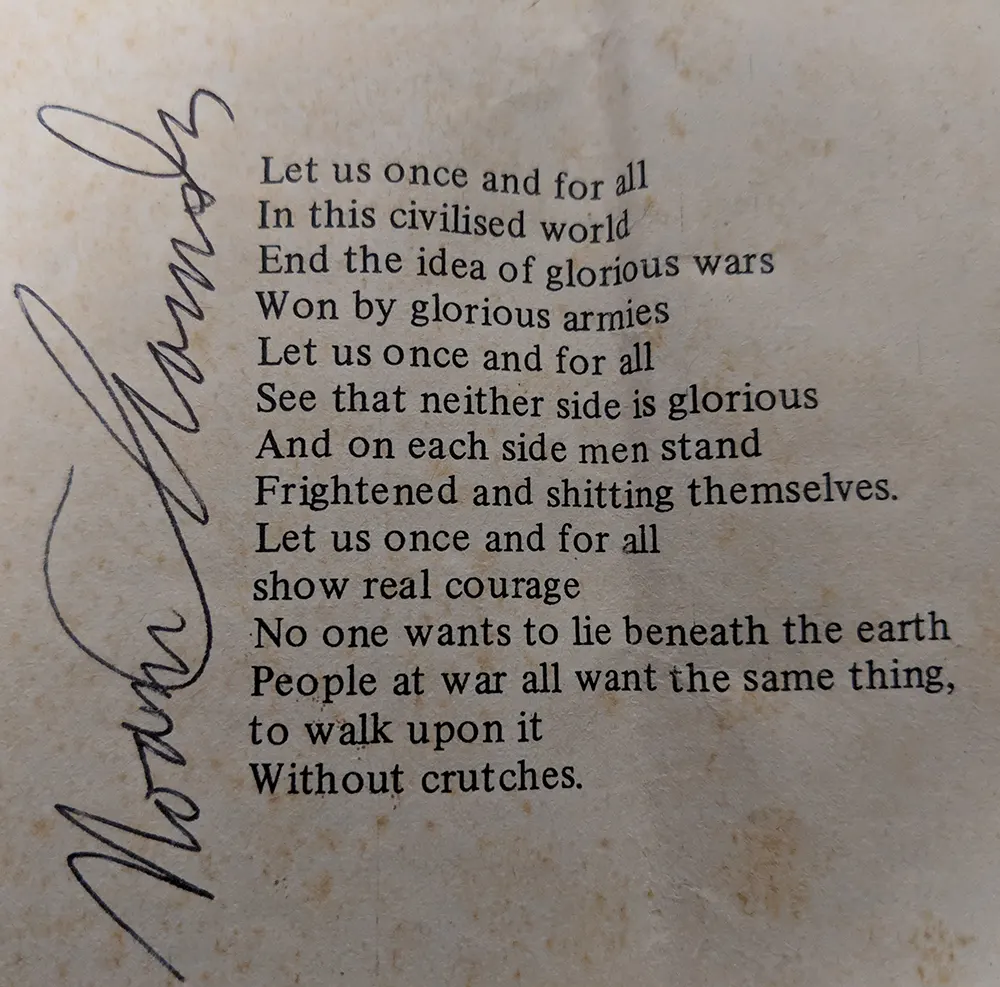 Noam Chomsky signature on Penny Rimbaud anti-war poem Noam Chomsky signature on Penny Rimbaud anti-war poem